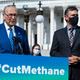 Senate Majority Leader Chuck Schumer and Sen. Martin Heinrich participate in a news conference about the Senate vote on methane regulation.